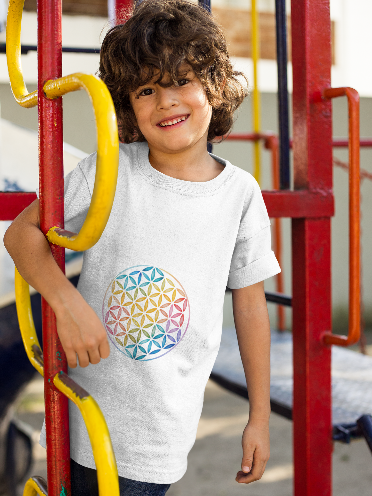 Flower Of Life Youth Yoga Tee - Colorful Flower of Life Design I Kids Art T-Shirt I Summer Fun for Young Yogis I Gift for Birthdays I Spiritual Vibes Tee