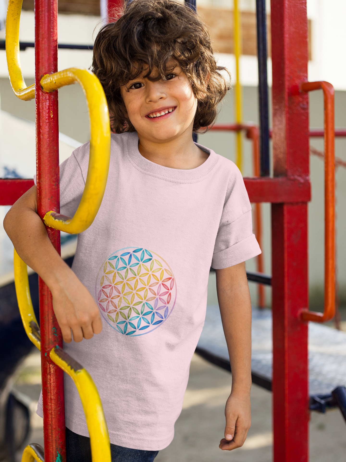 Flower Of Life Youth Yoga Tee - Colorful Flower of Life Design I Kids Art T-Shirt I Summer Fun for Young Yogis I Gift for Birthdays I Spiritual Vibes Tee