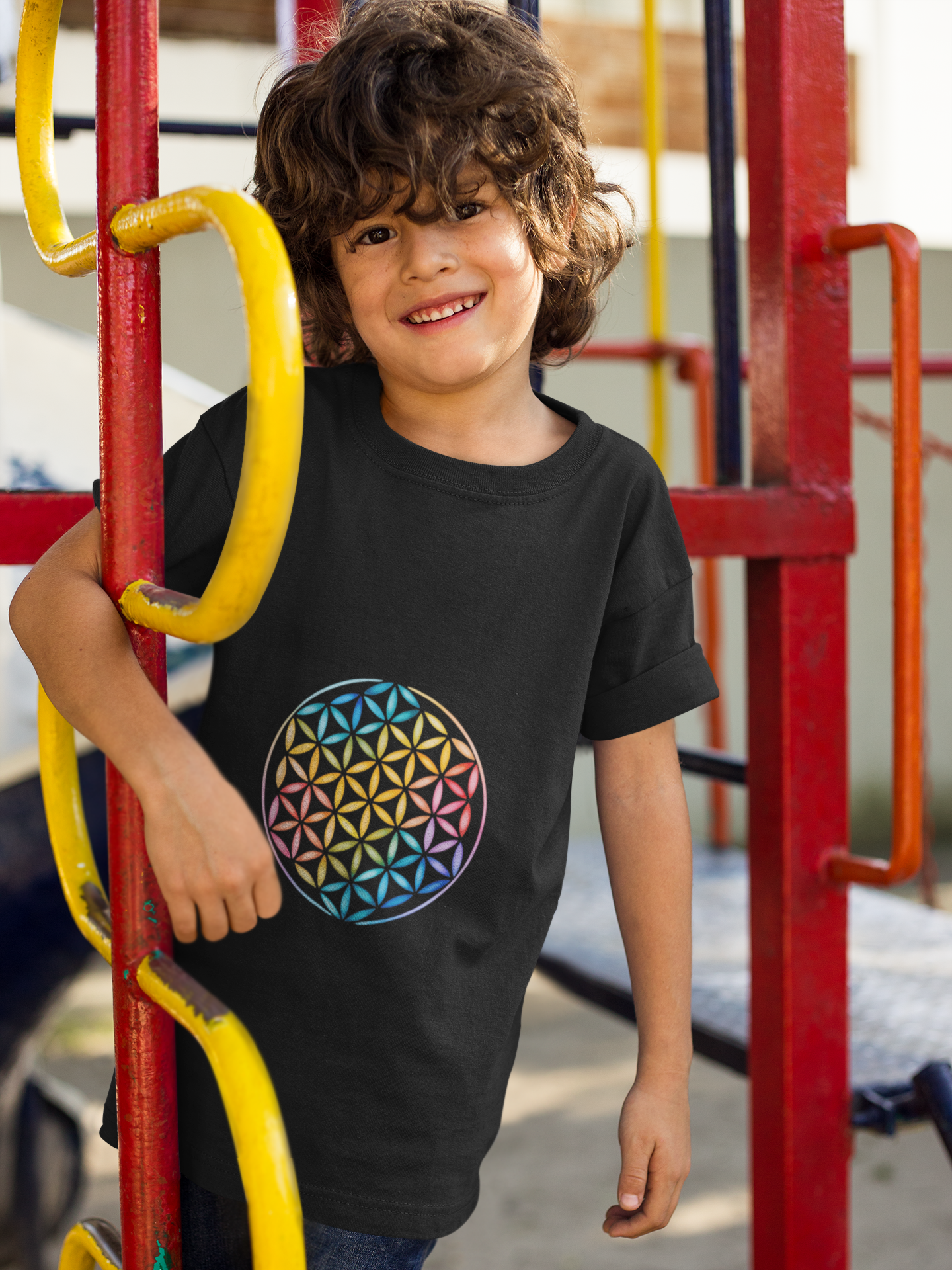 Flower Of Life Youth Yoga Tee - Colorful Flower of Life Design I Kids Art T-Shirt I Summer Fun for Young Yogis I Gift for Birthdays I Spiritual Vibes Tee