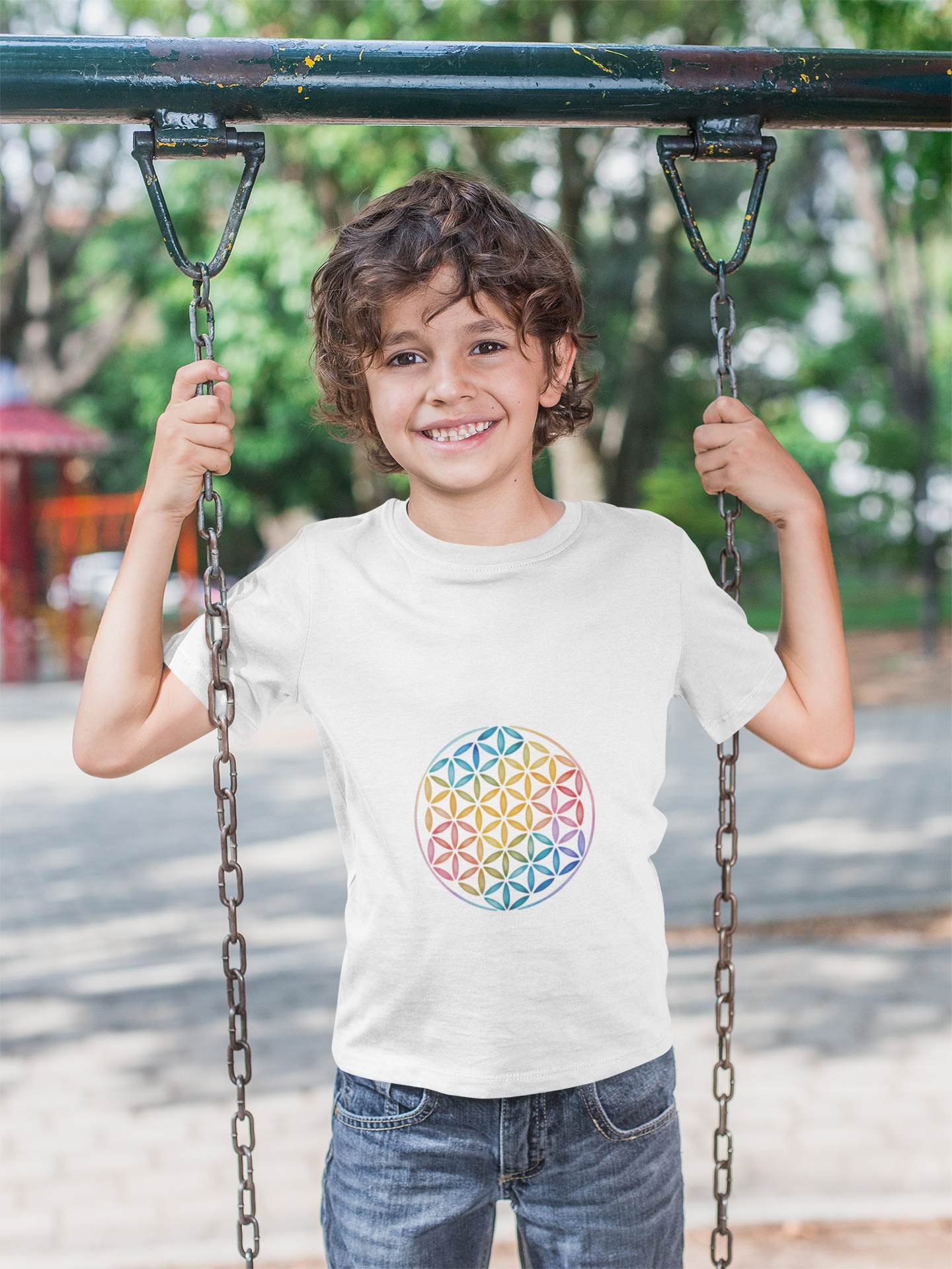 Flower Of Life Youth Yoga Tee - Colorful Flower of Life Design I Kids Art T-Shirt I Summer Fun for Young Yogis I Gift for Birthdays I Spiritual Vibes Tee