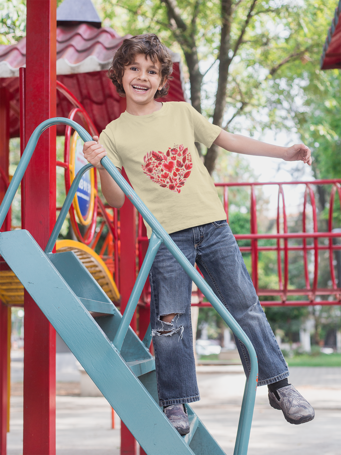 Heart Blossom Youth Tee - Cute Gift for Kids I Summer & Yoga T-Shirt I Floral Design I Birthday Outfit I Valentine's Day Wear
