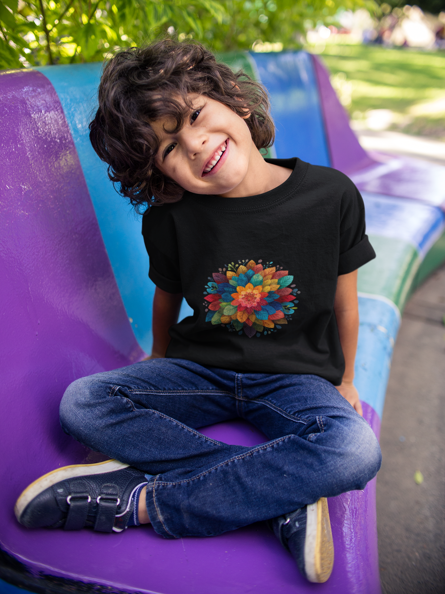 Colorful Mandala Youth Tee - Kids Yoga Tee I Summer Style T-Shirt I Birthday Gift for Young Yogis