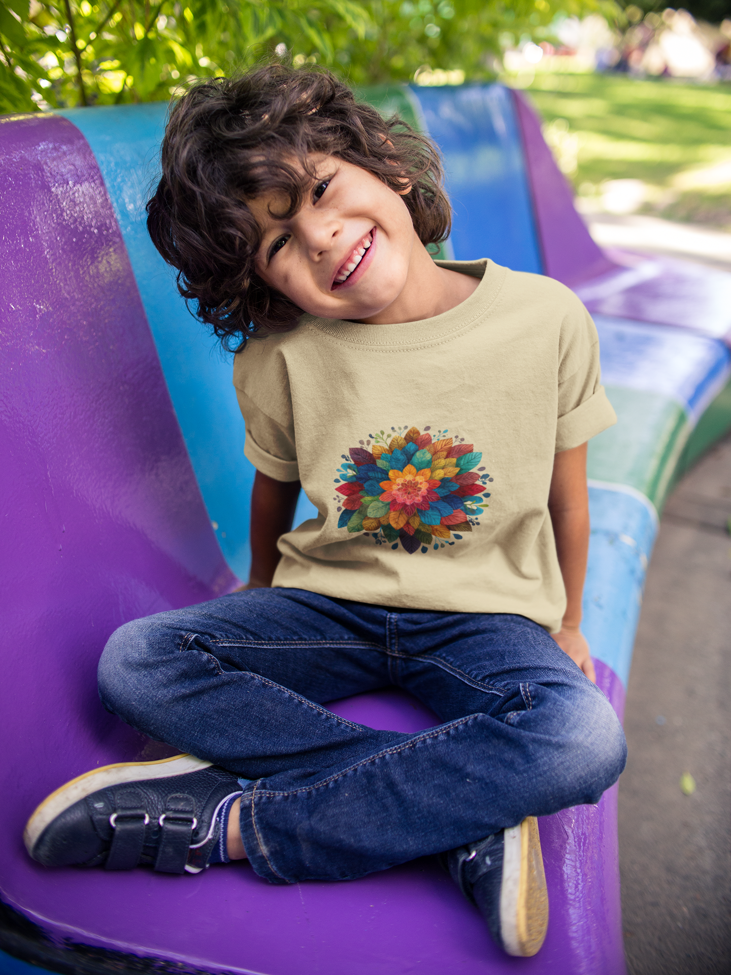 Colorful Mandala Youth Tee - Kids Yoga Tee I Summer Style T-Shirt I Birthday Gift for Young Yogis