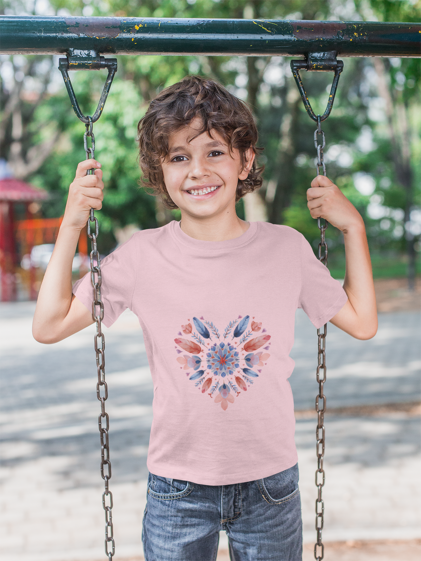 Heart Mandala Youth Tee for Yoga - Summer T-Shirt I Kids Gift I Valentine's Day Apparel I Cute Graphic Tee I Fun Playwear