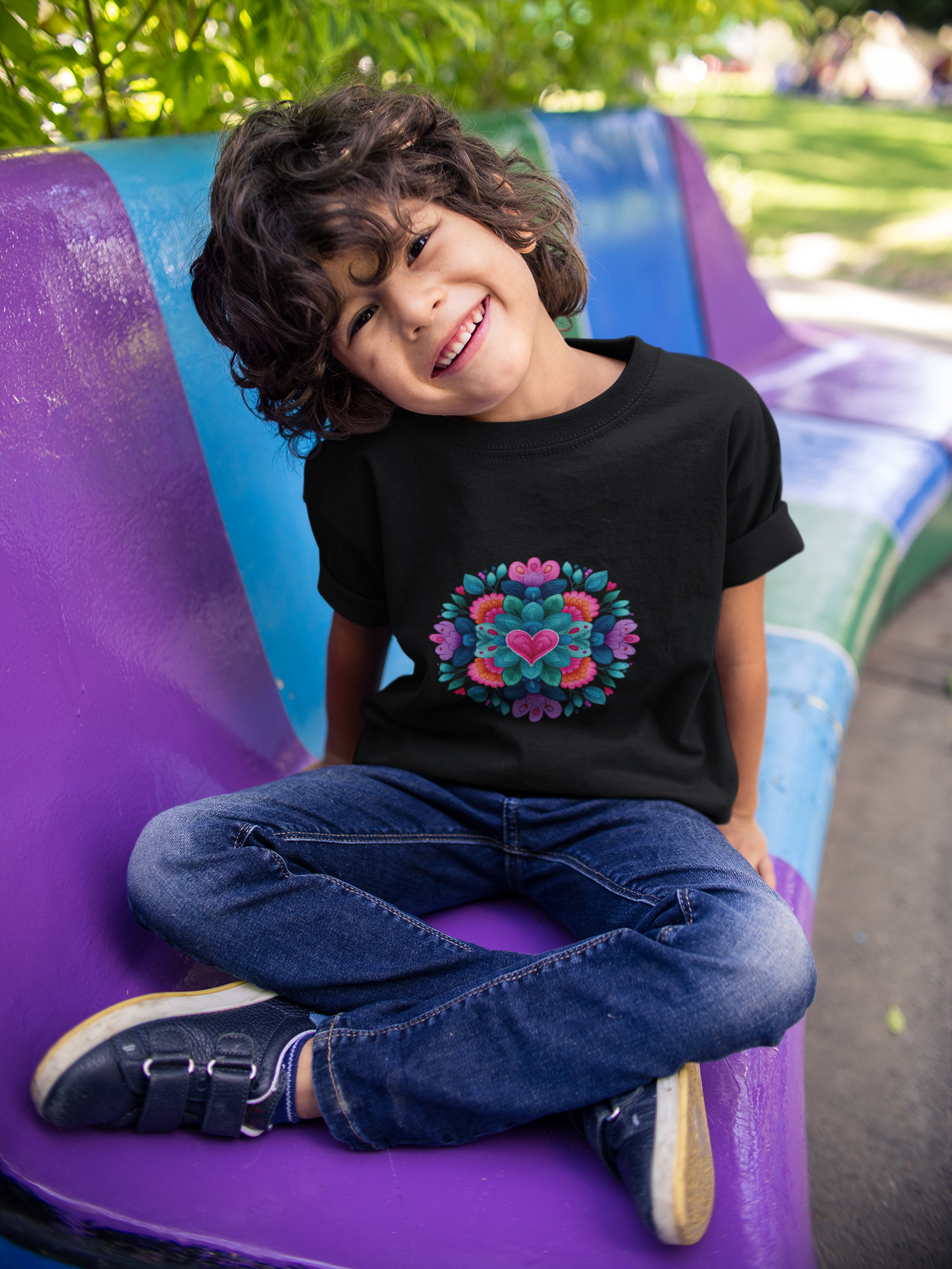 Colorful Mandala Youth Tee for Yoga I Kids T-Shirt I Summer Top I Yoga Gift for Girls I Birthday Present I Flower Graphic Tee