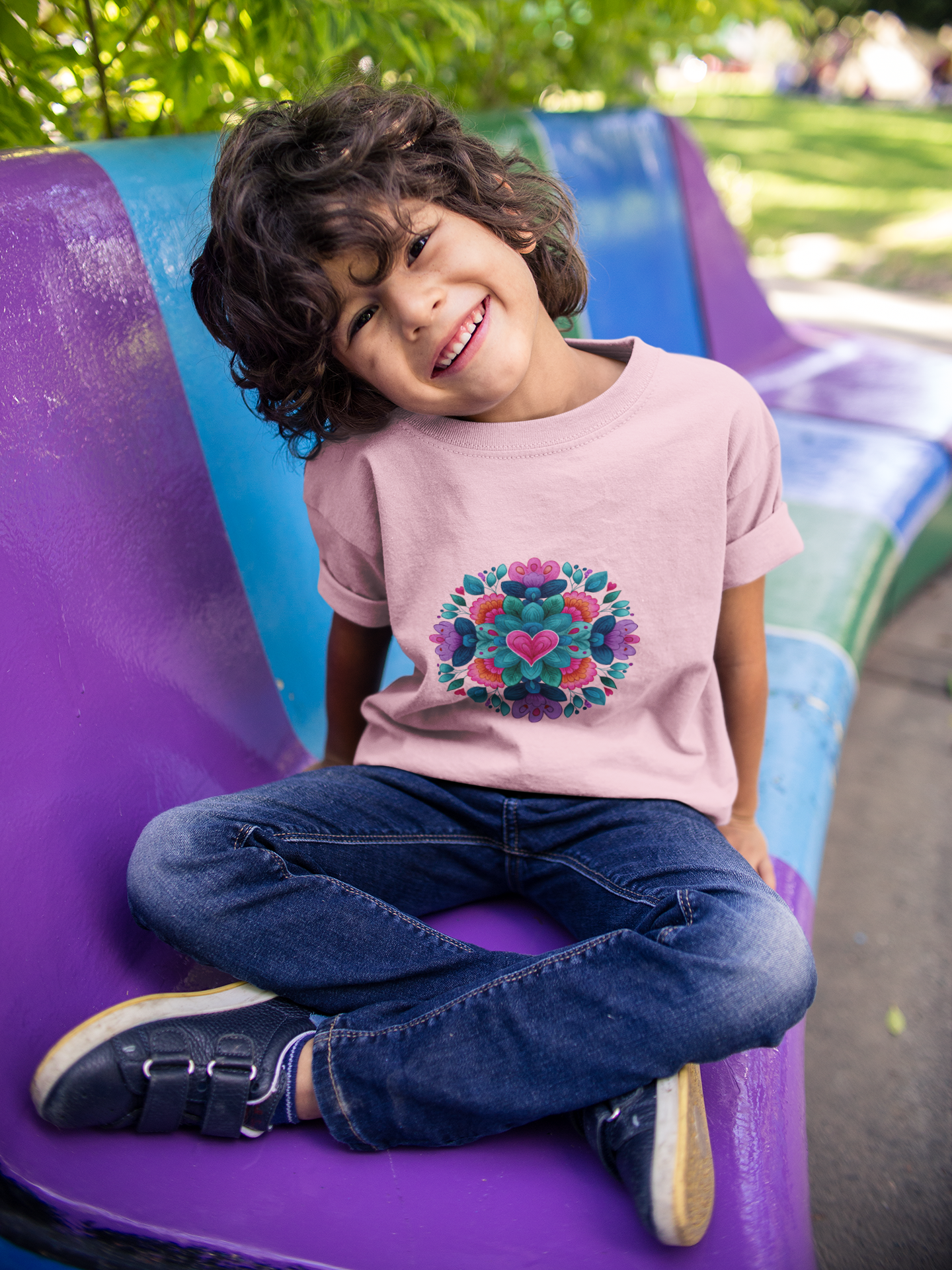 Colorful Mandala Youth Tee for Yoga I Kids T-Shirt I Summer Top I Yoga Gift for Girls I Birthday Present I Flower Graphic Tee
