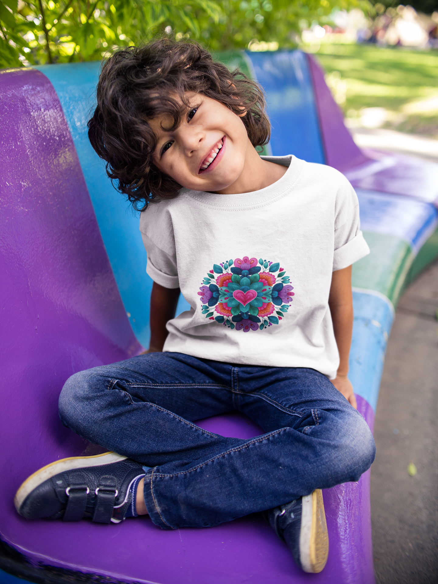 Colorful Mandala Youth Tee for Yoga I Kids T-Shirt I Summer Top I Yoga Gift for Girls I Birthday Present I Flower Graphic Tee