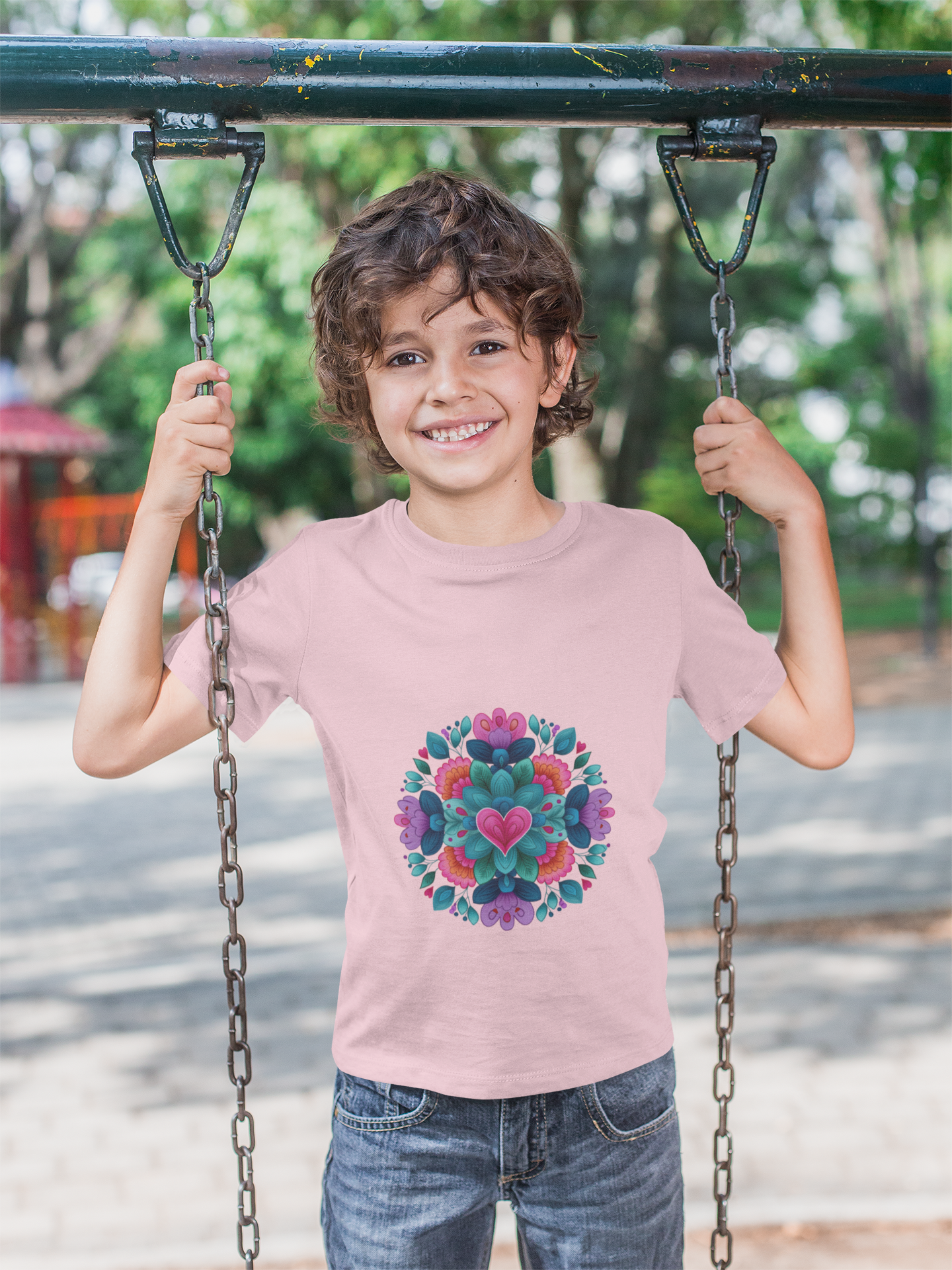 Colorful Mandala Youth Tee for Yoga I Kids T-Shirt I Summer Top I Yoga Gift for Girls I Birthday Present I Flower Graphic Tee