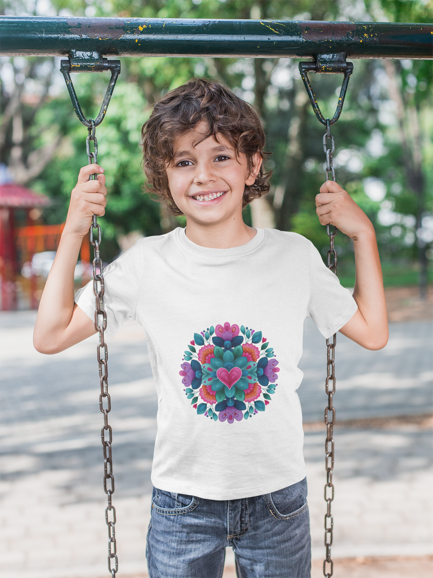 Colorful Mandala Youth Tee for Yoga I Kids T-Shirt I Summer Top I Yoga Gift for Girls I Birthday Present I Flower Graphic Tee