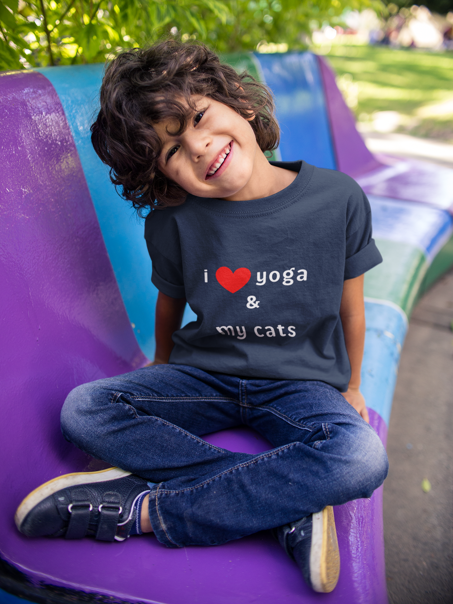 I Love Yoga & My Cats Youth Tee - Funny Kids T-Shirt I Pet Lover Gift I Young Yoga Enthusiast Apparel