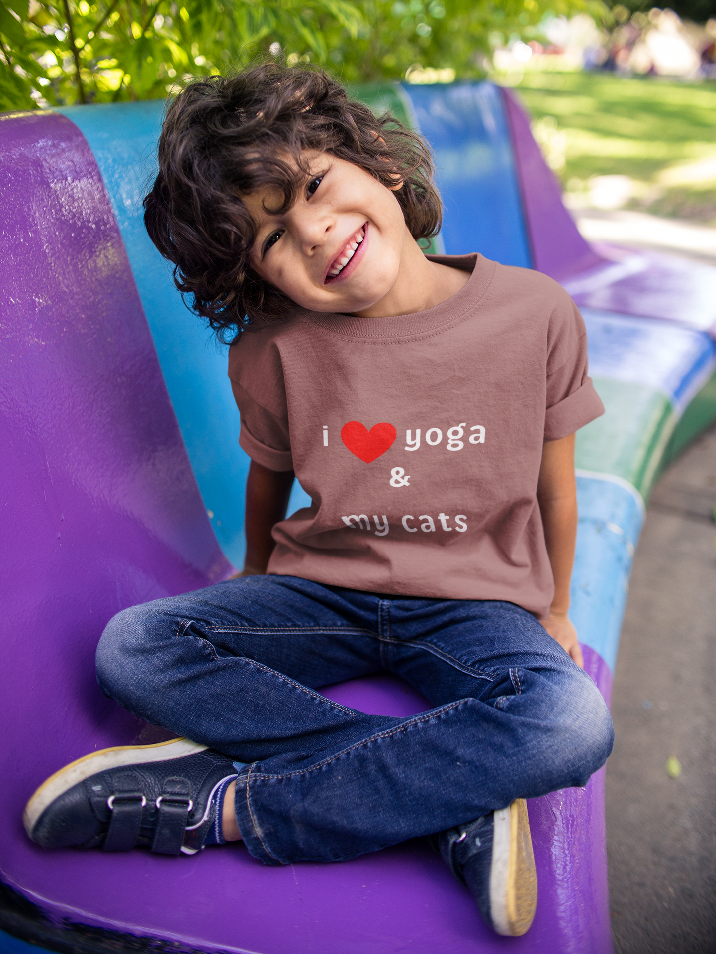 I Love Yoga & My Cats Youth Tee - Funny Kids T-Shirt I Pet Lover Gift I Young Yoga Enthusiast Apparel