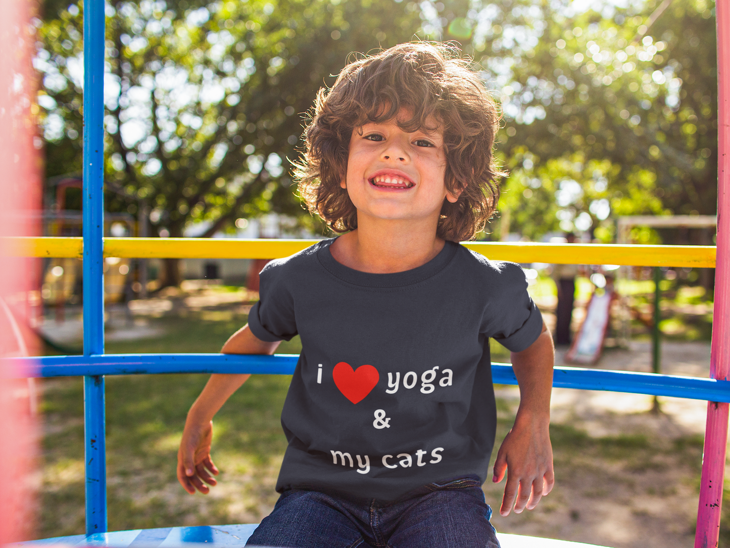 I Love Yoga & My Cats Youth Tee - Funny Kids T-Shirt I Pet Lover Gift I Young Yoga Enthusiast Apparel