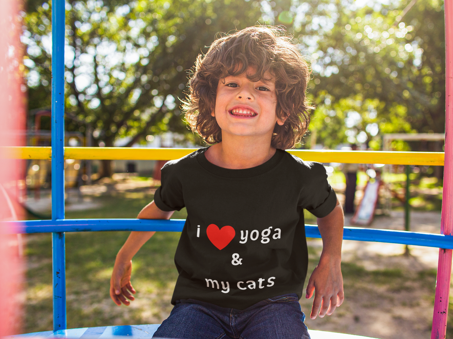 I Love Yoga & My Cats Youth Tee - Funny Kids T-Shirt I Pet Lover Gift I Young Yoga Enthusiast Apparel