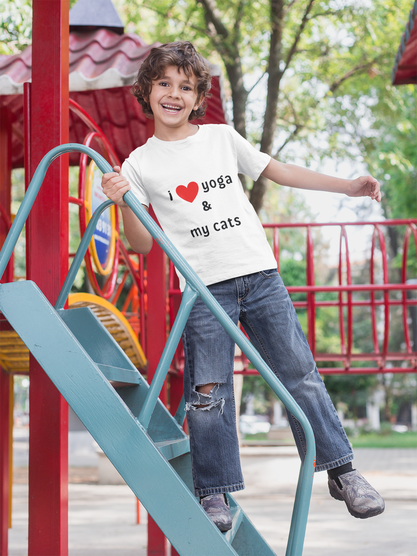I Love Yoga & My Cats Youth Tee - Funny Kids T-Shirt I Pet Lover Gift I Young Yoga Enthusiast Apparel
