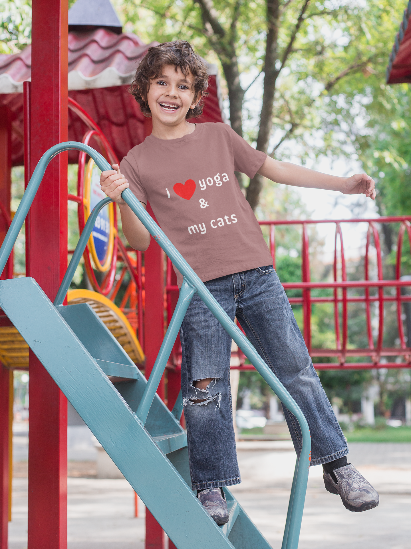 I Love Yoga & My Cats Youth Tee - Funny Kids T-Shirt I Pet Lover Gift I Young Yoga Enthusiast Apparel