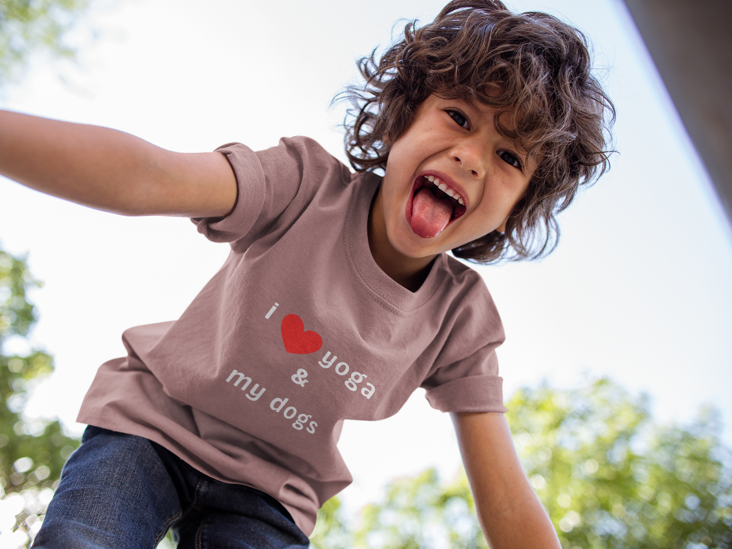 I Love Yoga & My Dogs Youth Yoga Tee - Funny Kids T-Shirt I Pet Lover Gift I Young Yoga Enthusiast Apparel