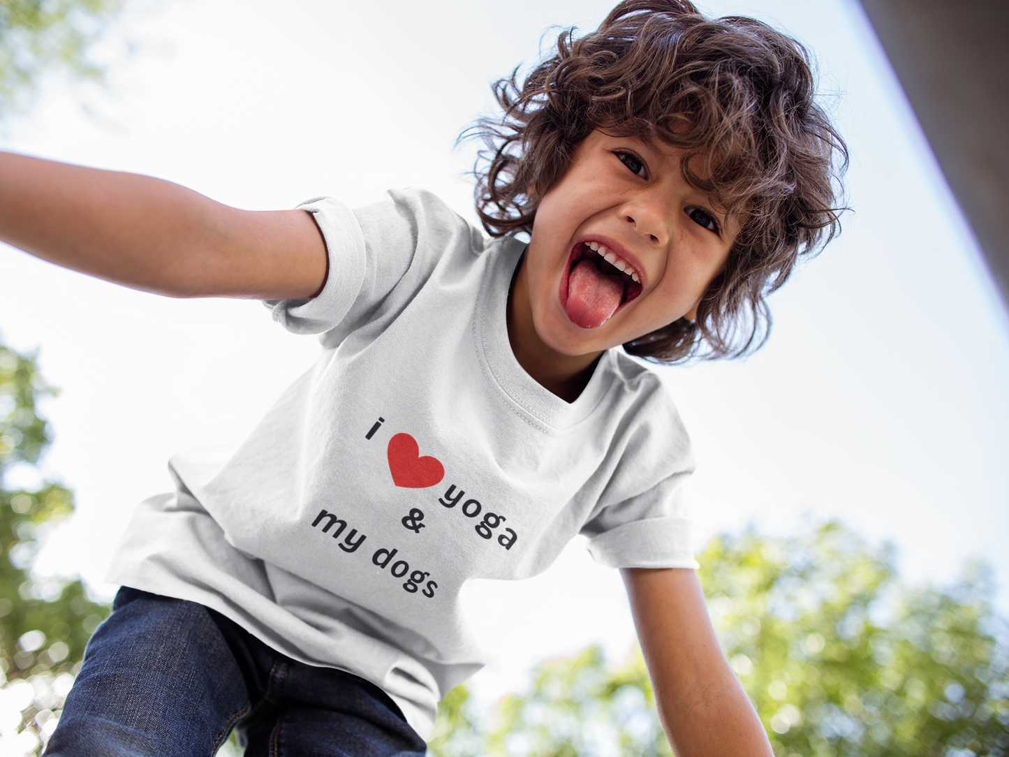 I Love Yoga & My Dogs Youth Yoga Tee - Funny Kids T-Shirt I Pet Lover Gift I Young Yoga Enthusiast Apparel