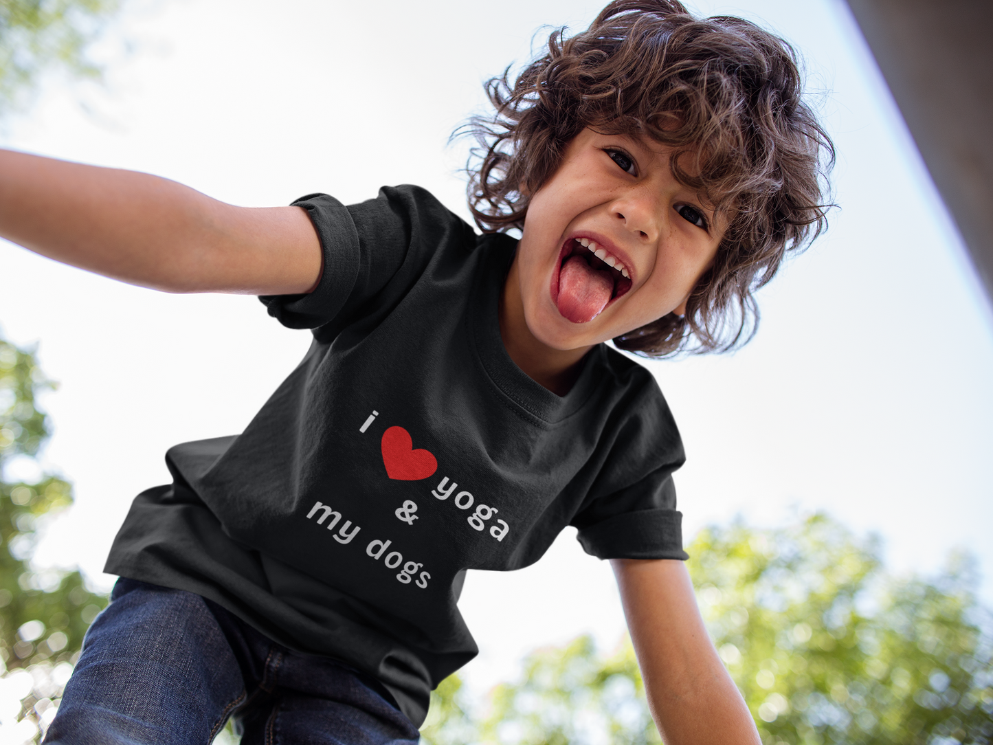 I Love Yoga & My Dogs Youth Yoga Tee - Funny Kids T-Shirt I Pet Lover Gift I Young Yoga Enthusiast Apparel