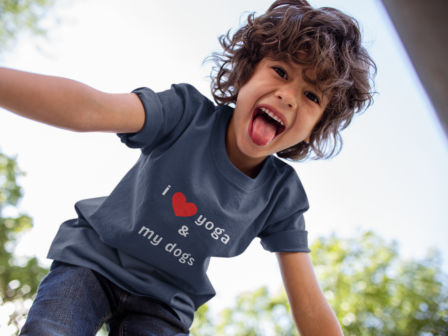 I Love Yoga & My Dogs Youth Yoga Tee - Funny Kids T-Shirt I Pet Lover Gift I Young Yoga Enthusiast Apparel