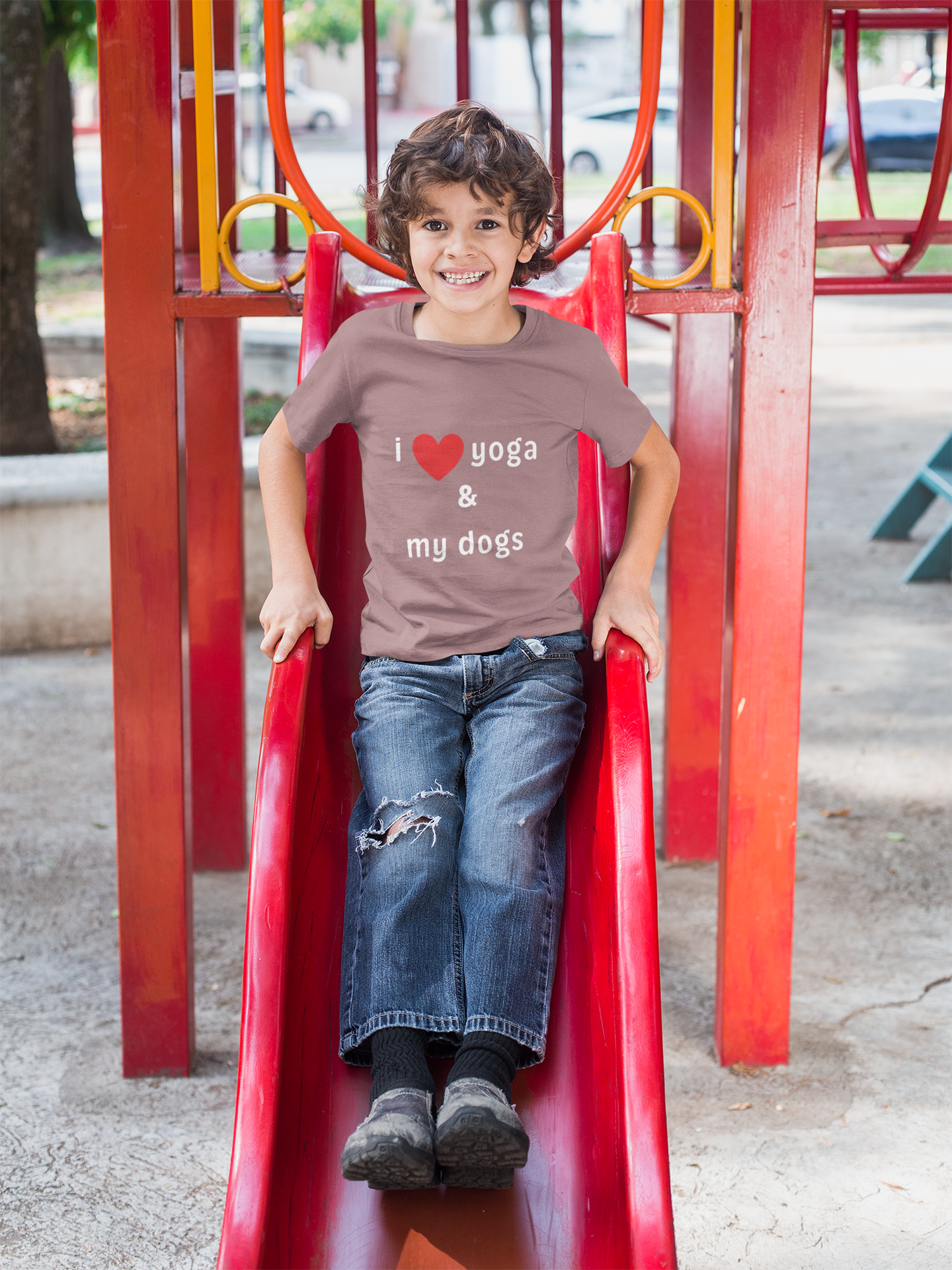I Love Yoga & My Dogs Youth Yoga Tee - Funny Kids T-Shirt I Pet Lover Gift I Young Yoga Enthusiast Apparel