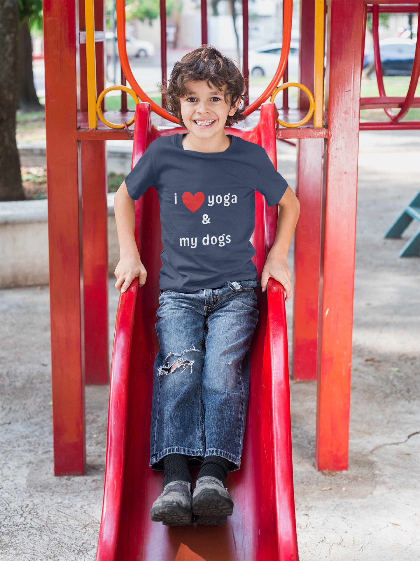I Love Yoga & My Dogs Youth Yoga Tee - Funny Kids T-Shirt I Pet Lover Gift I Young Yoga Enthusiast Apparel