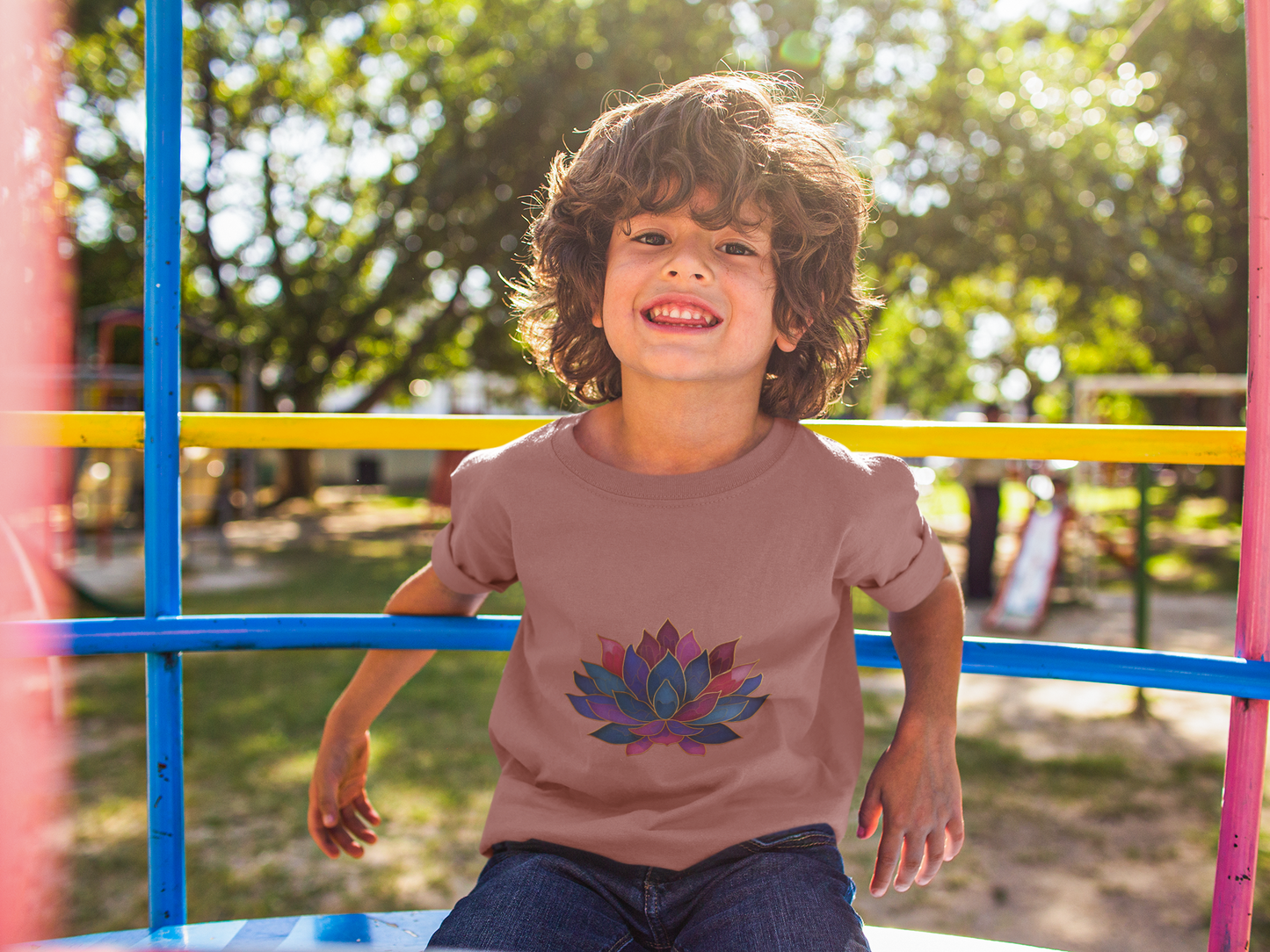 Youth Lotus Flower Yoga Tee | Bohemian Style Shirt for Kids I Summer Fashion for Young Yogis I Gift for Nature Lovers I Relaxed Fit T-Shirt