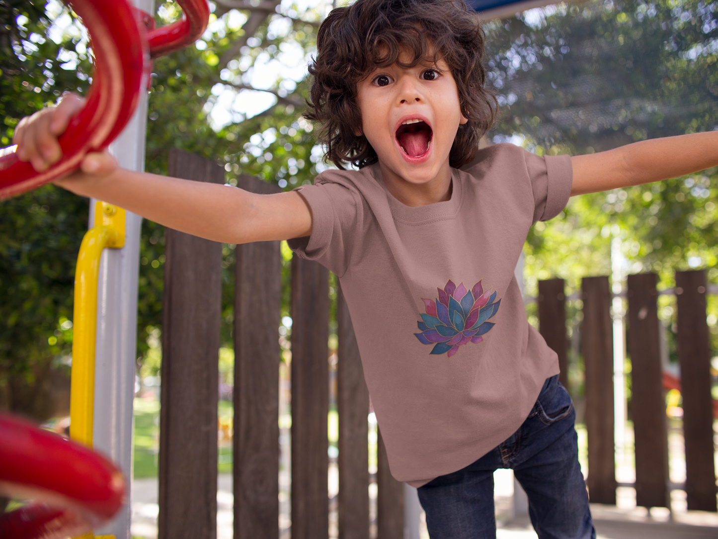 Youth Lotus Flower Yoga Tee | Bohemian Style Shirt for Kids I Summer Fashion for Young Yogis I Gift for Nature Lovers I Relaxed Fit T-Shirt