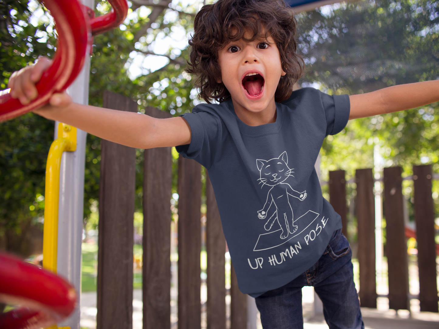 Cute Up Human Pose Design - Youth Yoga Cat Tee I Kids Yoga T-Shirt I Gift for Pet Lovers I Fun Animal Tee I Kids Activewear