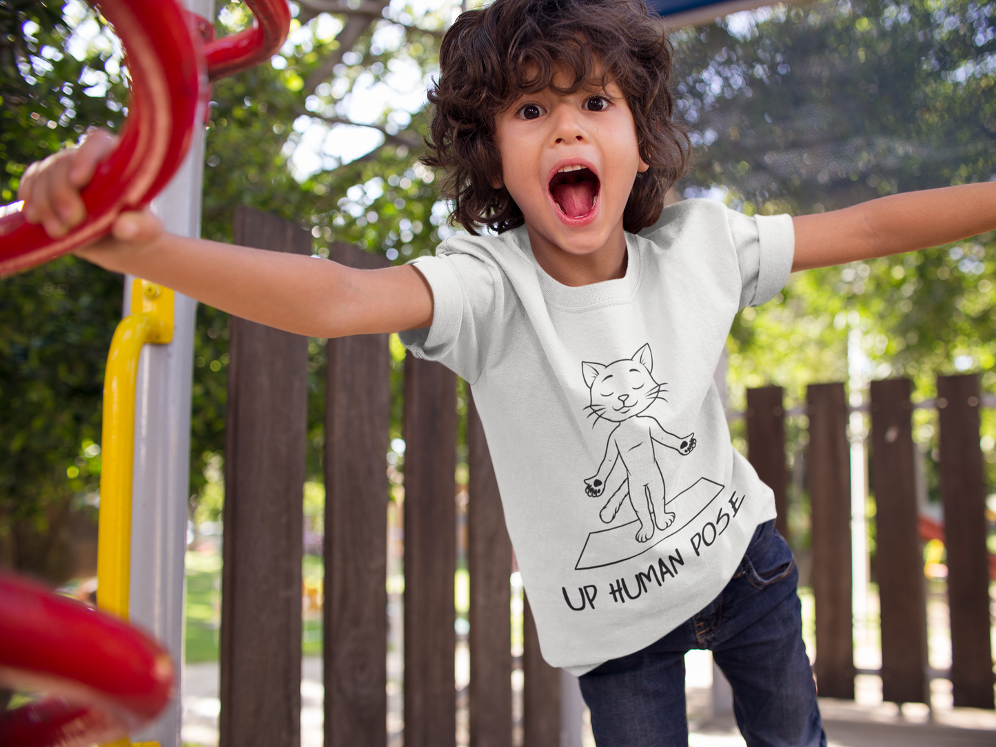 Cute Up Human Pose Design - Youth Yoga Cat Tee I Kids Yoga T-Shirt I Gift for Pet Lovers I Fun Animal Tee I Kids Activewear