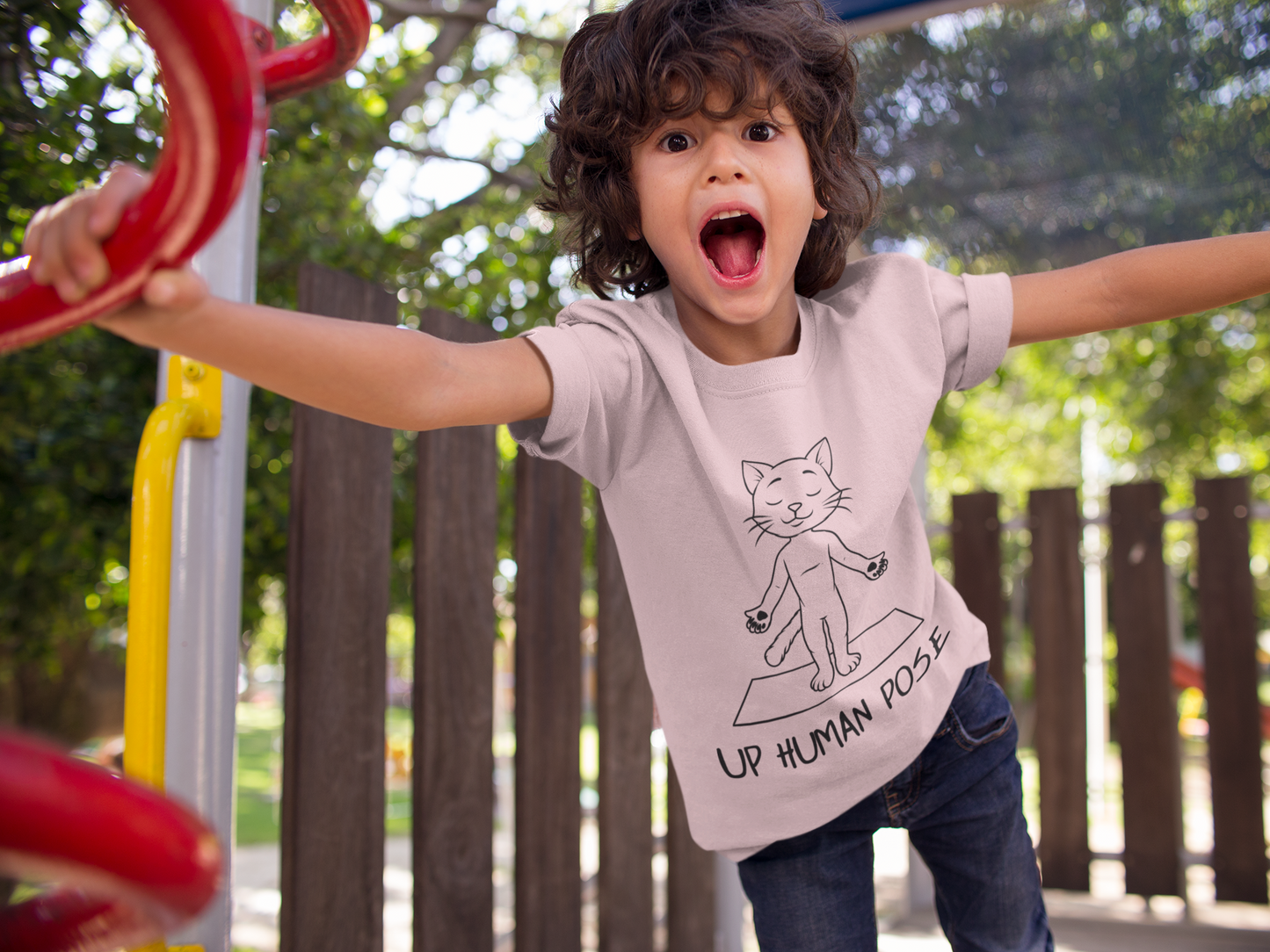 Cute Up Human Pose Design - Youth Yoga Cat Tee I Kids Yoga T-Shirt I Gift for Pet Lovers I Fun Animal Tee I Kids Activewear