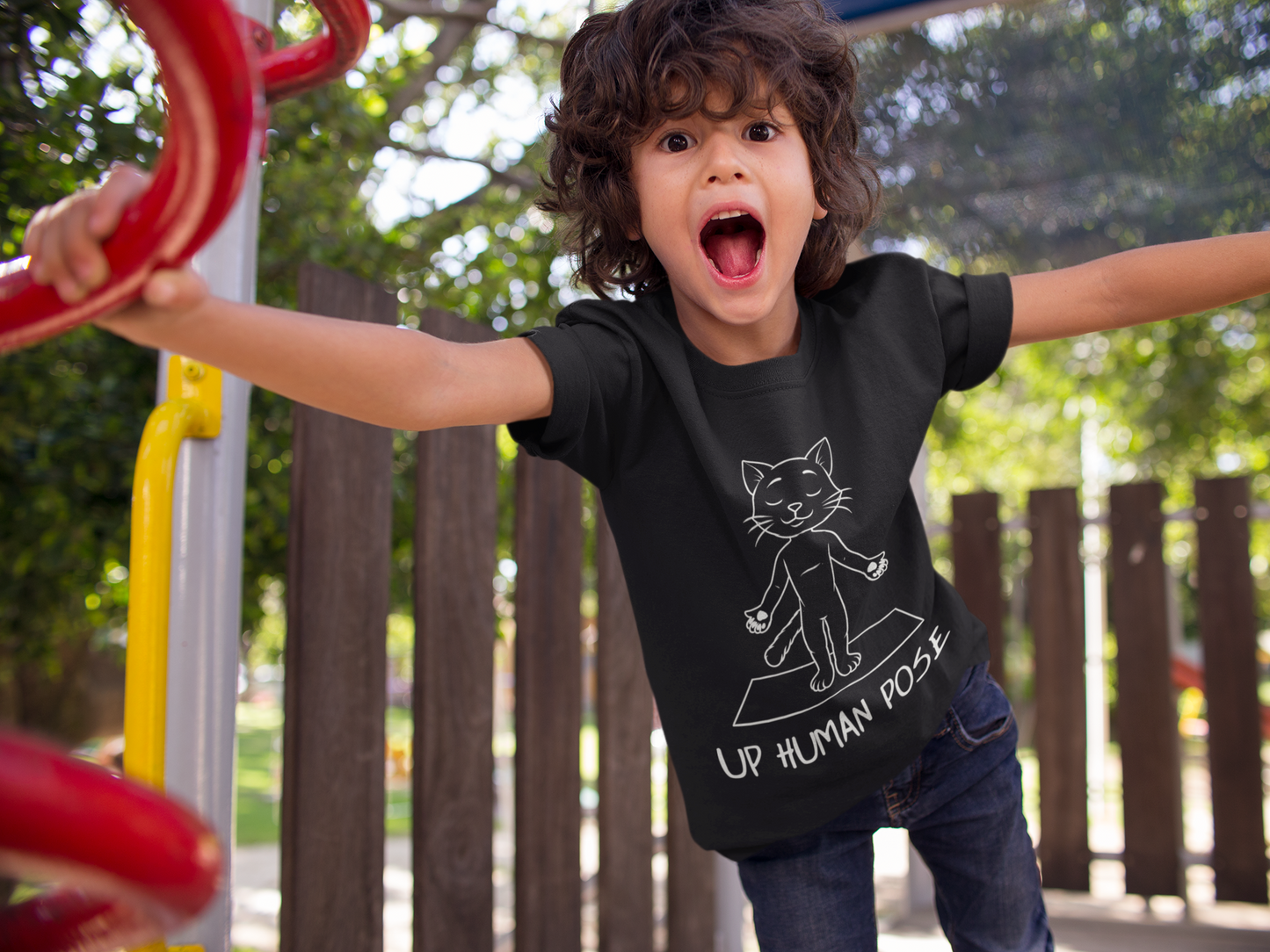 Cute Up Human Pose Design - Youth Yoga Cat Tee I Kids Yoga T-Shirt I Gift for Pet Lovers I Fun Animal Tee I Kids Activewear