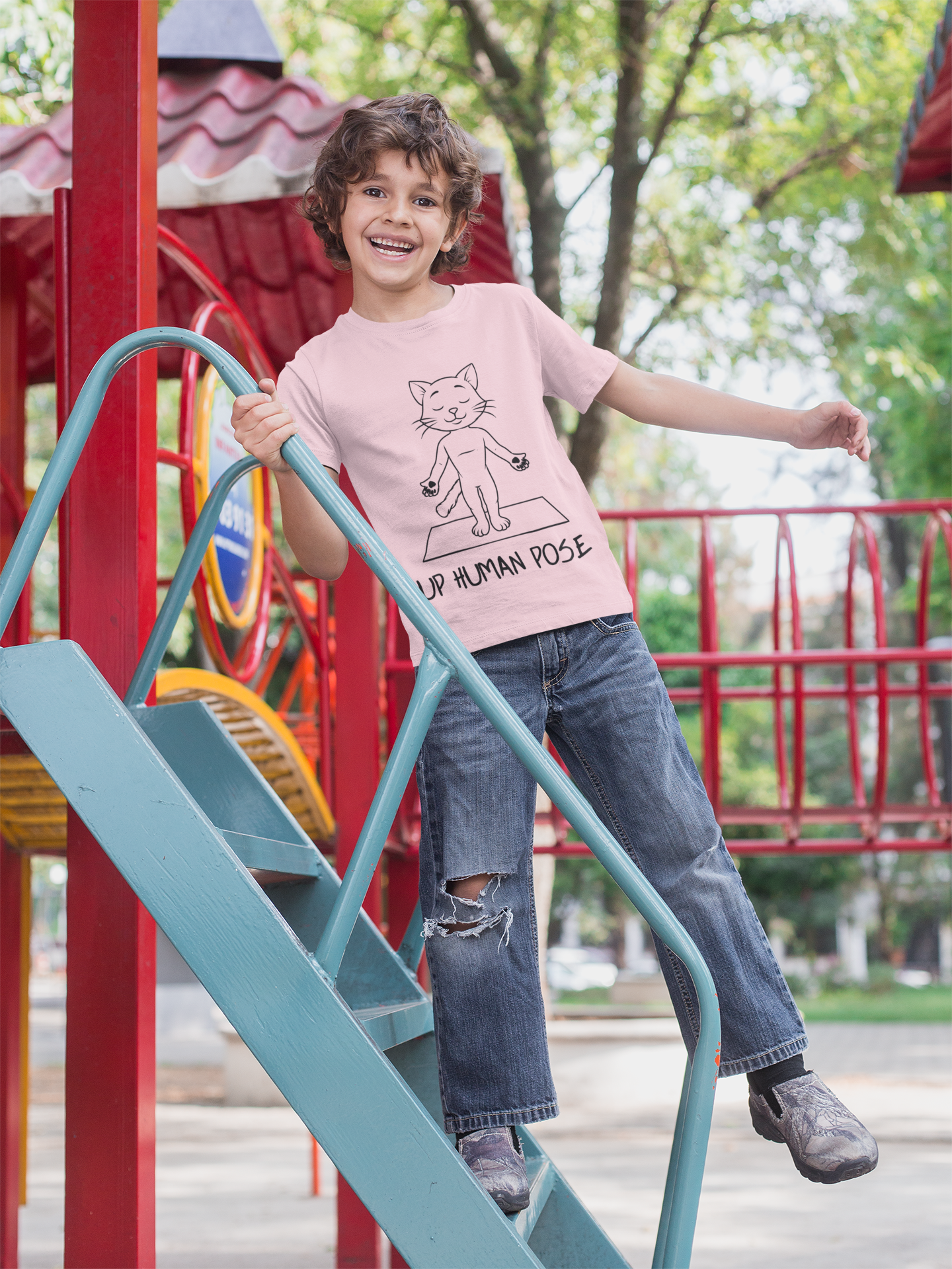 Cute Up Human Pose Design - Youth Yoga Cat Tee I Kids Yoga T-Shirt I Gift for Pet Lovers I Fun Animal Tee I Kids Activewear