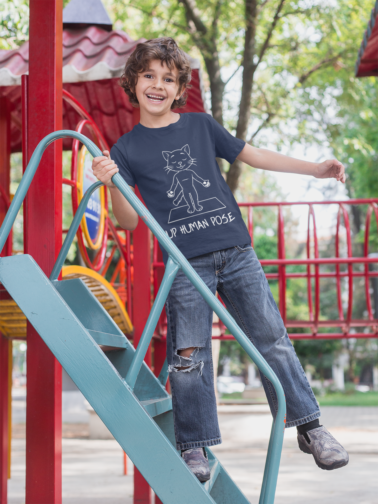 Cute Up Human Pose Design - Youth Yoga Cat Tee I Kids Yoga T-Shirt I Gift for Pet Lovers I Fun Animal Tee I Kids Activewear