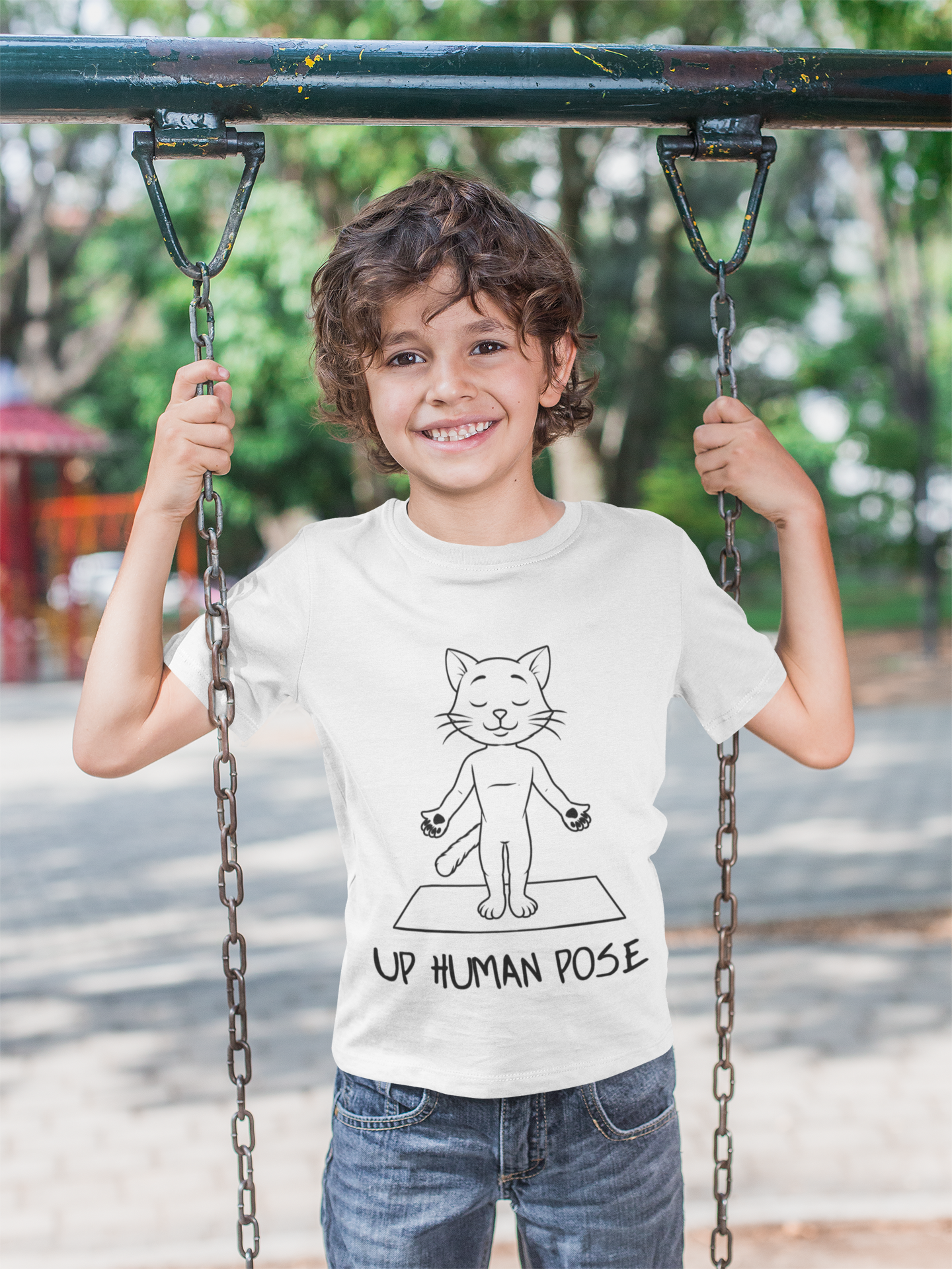Cute Up Human Pose Design - Youth Yoga Cat Tee I Kids Yoga T-Shirt I Gift for Pet Lovers I Fun Animal Tee I Kids Activewear