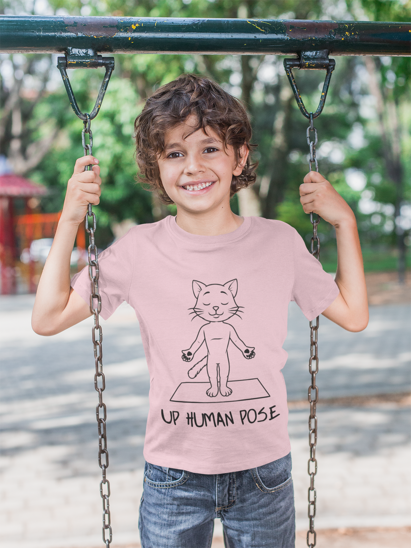 Cute Up Human Pose Design - Youth Yoga Cat Tee I Kids Yoga T-Shirt I Gift for Pet Lovers I Fun Animal Tee I Kids Activewear