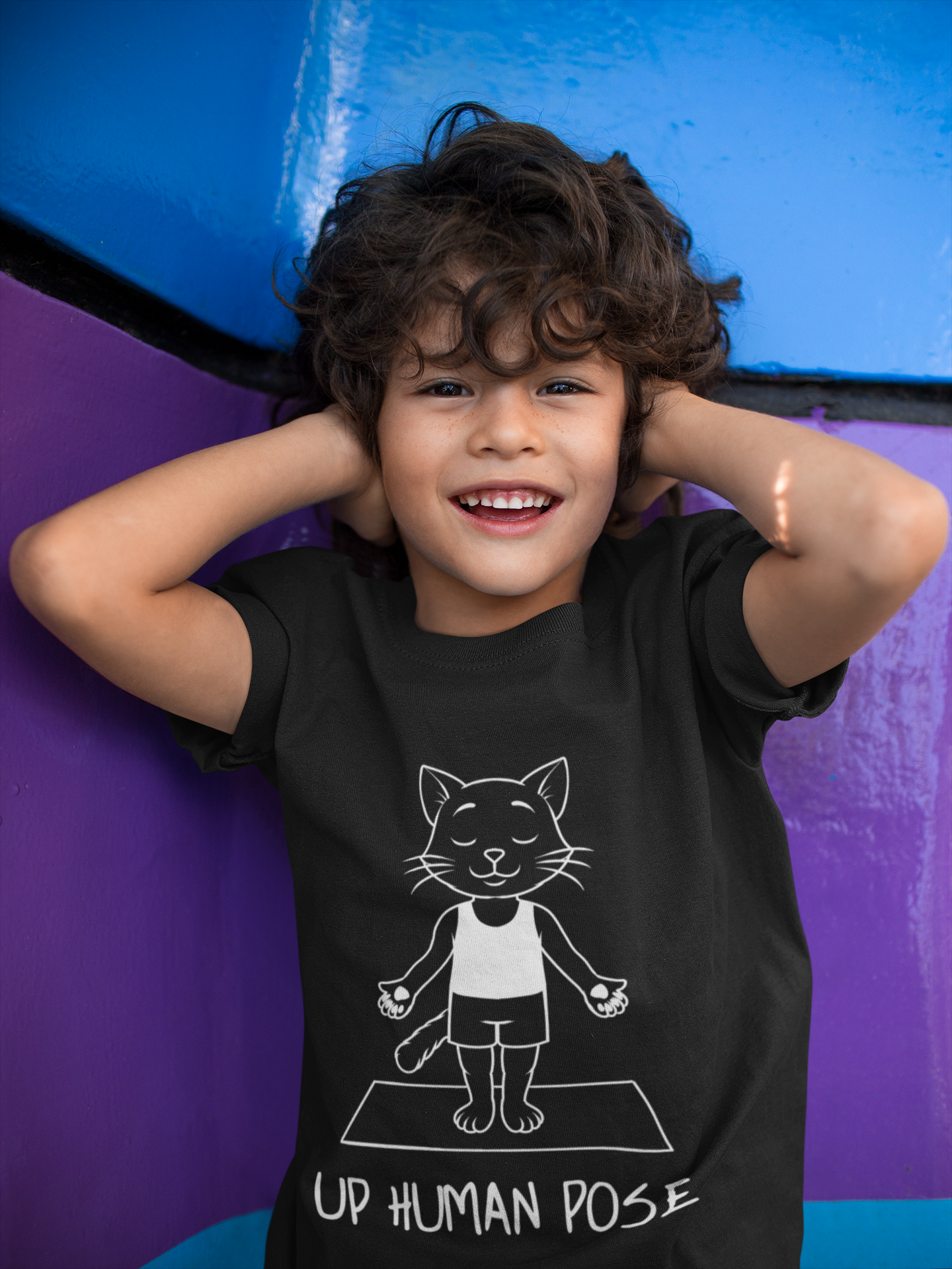 Cute Up Human Pose Design - Youth Yoga Cat Tee I Kids Yoga T-Shirt I Gift for Pet Lovers I Fun Animal Tee I Kids Activewear