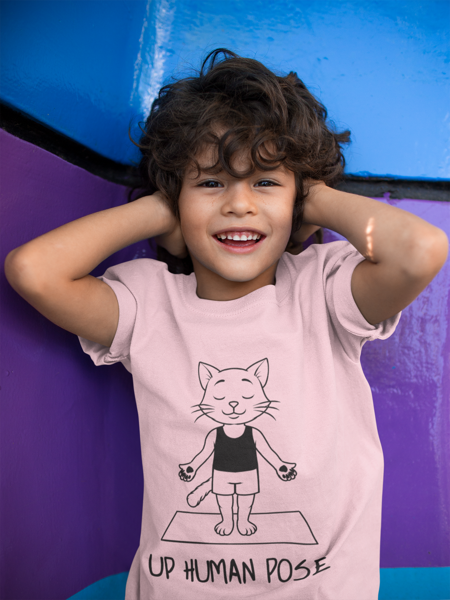 Cute Up Human Pose Design - Youth Yoga Cat Tee I Kids Yoga T-Shirt I Gift for Pet Lovers I Fun Animal Tee I Kids Activewear
