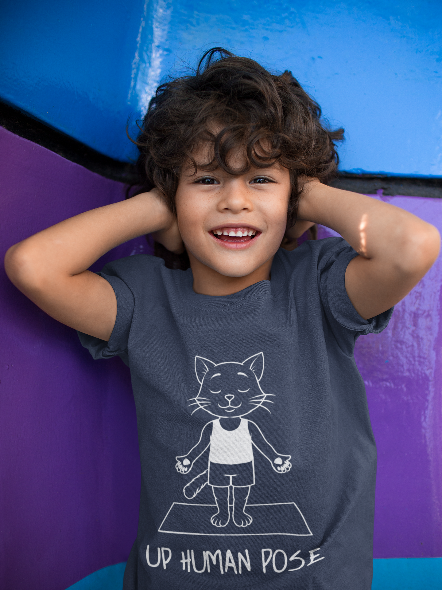 Cute Up Human Pose Design - Youth Yoga Cat Tee I Kids Yoga T-Shirt I Gift for Pet Lovers I Fun Animal Tee I Kids Activewear