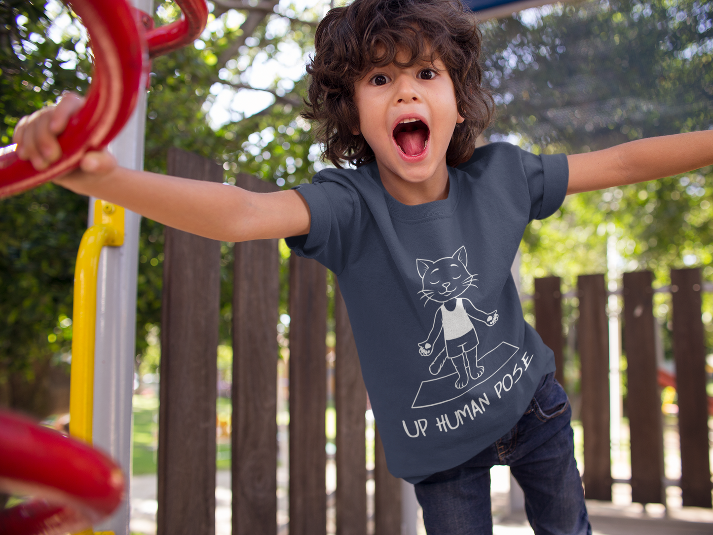 Cute Up Human Pose Design - Youth Yoga Cat Tee I Kids Yoga T-Shirt I Gift for Pet Lovers I Fun Animal Tee I Kids Activewear