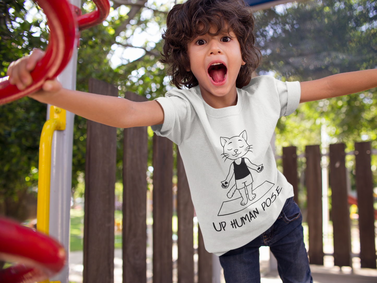 Cute Up Human Pose Design - Youth Yoga Cat Tee I Kids Yoga T-Shirt I Gift for Pet Lovers I Fun Animal Tee I Kids Activewear