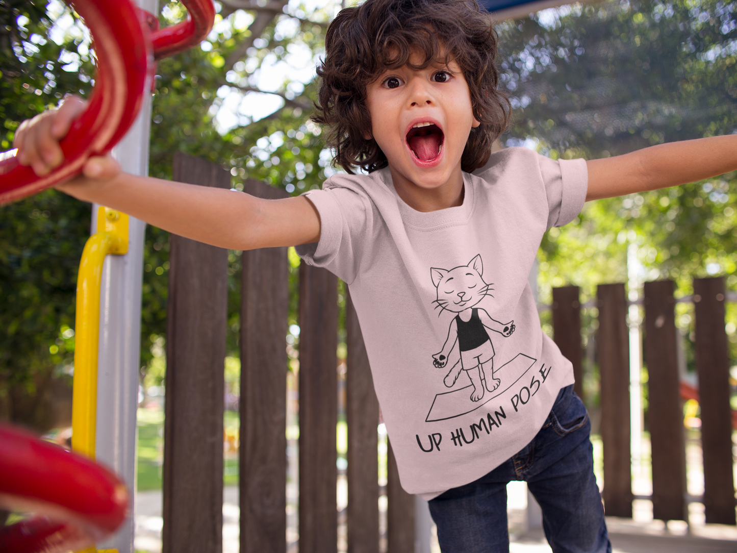 Cute Up Human Pose Design - Youth Yoga Cat Tee I Kids Yoga T-Shirt I Gift for Pet Lovers I Fun Animal Tee I Kids Activewear