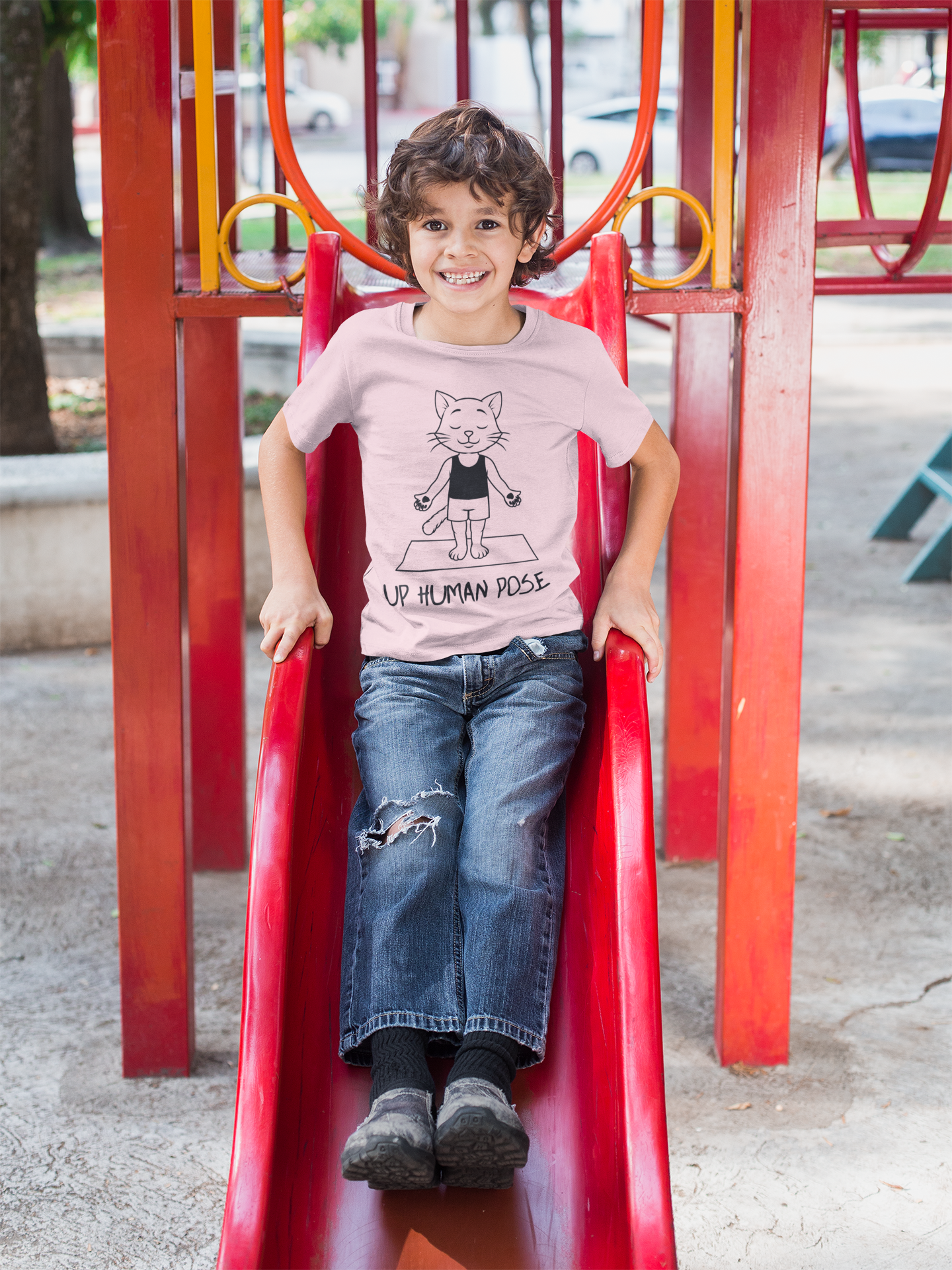 Cute Up Human Pose Design - Youth Yoga Cat Tee I Kids Yoga T-Shirt I Gift for Pet Lovers I Fun Animal Tee I Kids Activewear