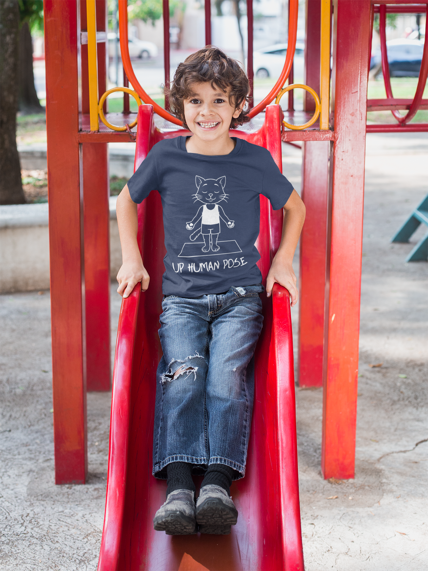 Cute Up Human Pose Design - Youth Yoga Cat Tee I Kids Yoga T-Shirt I Gift for Pet Lovers I Fun Animal Tee I Kids Activewear