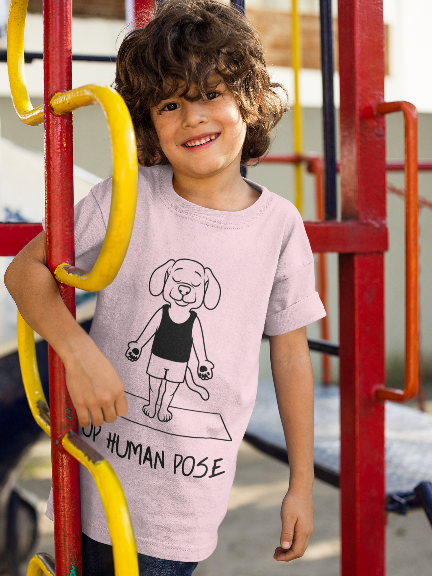 Cute Up Human Pose Design - Youth Yoga Dog Tee I Kids Yoga T-Shirt I Gift for Pet Lovers I Fun Animal Tee I Kids Activewear