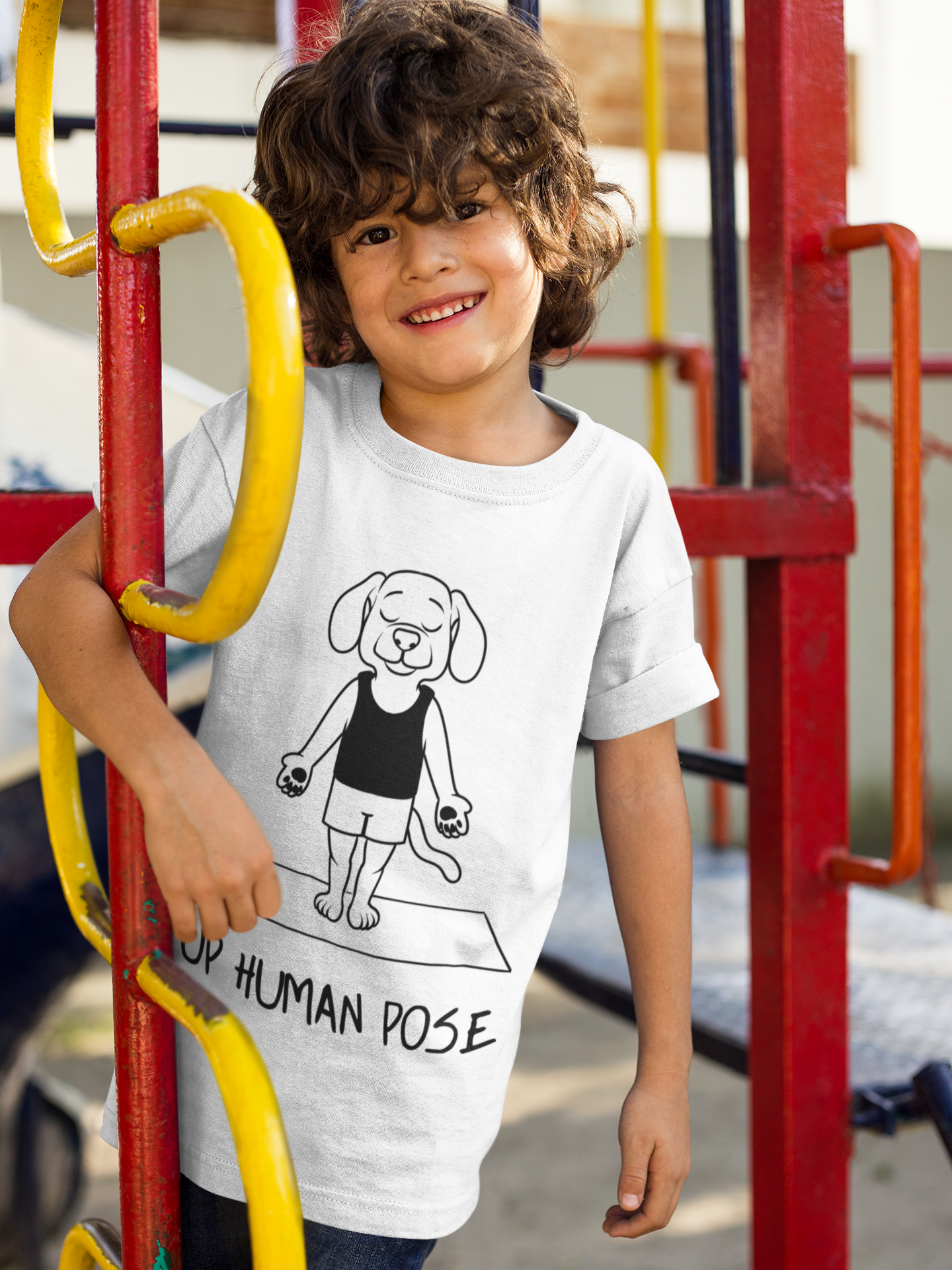 Cute Up Human Pose Design - Youth Yoga Dog Tee I Kids Yoga T-Shirt I Gift for Pet Lovers I Fun Animal Tee I Kids Activewear