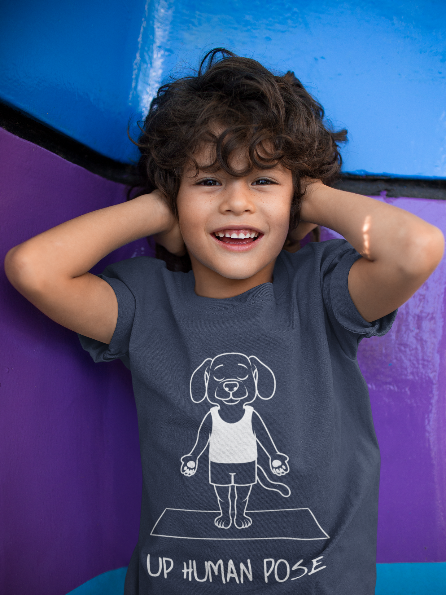 Cute Up Human Pose Design - Youth Yoga Dog Tee I Kids Yoga T-Shirt I Gift for Pet Lovers I Fun Animal Tee I Kids Activewear