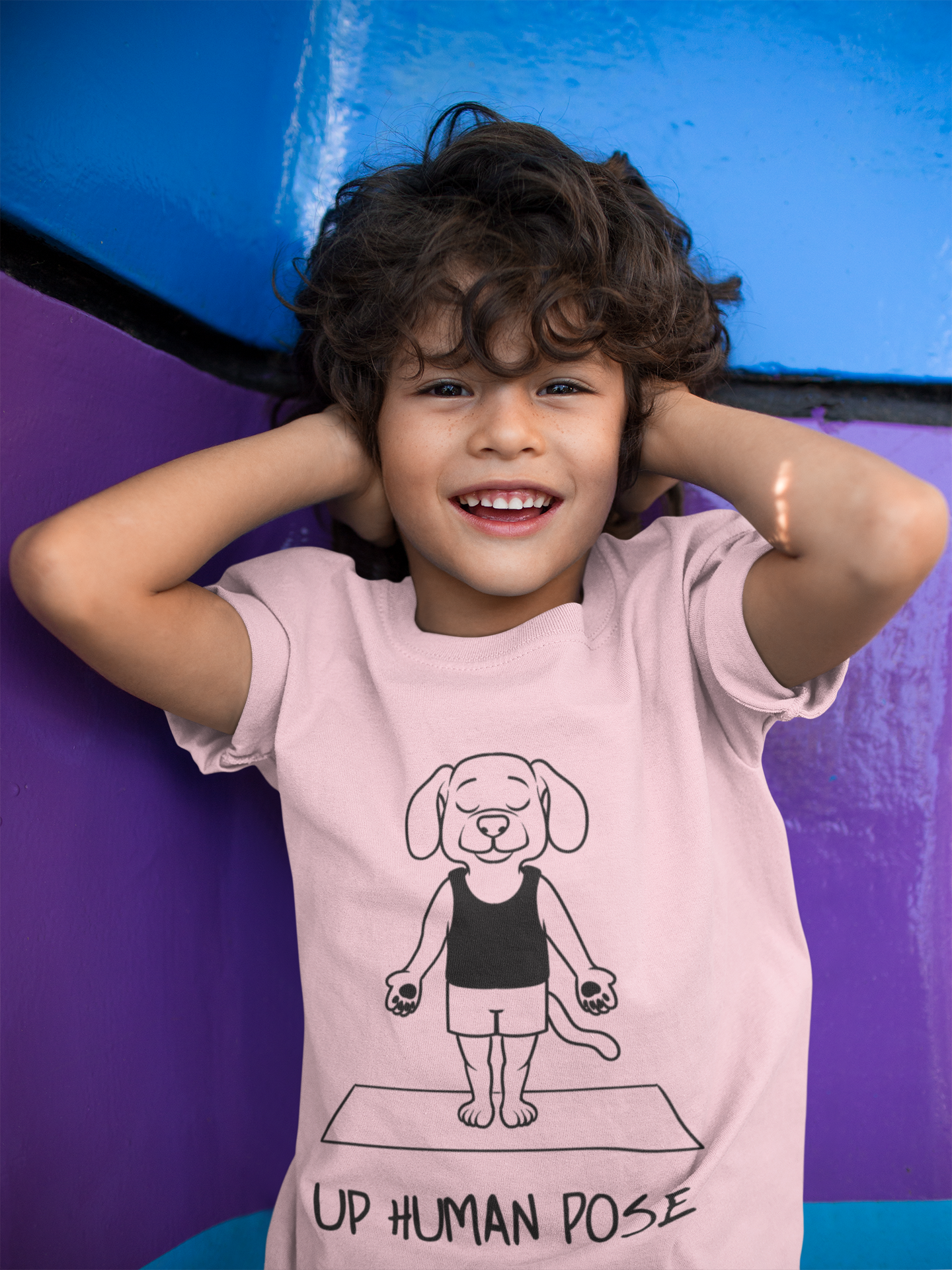Cute Up Human Pose Design - Youth Yoga Dog Tee I Kids Yoga T-Shirt I Gift for Pet Lovers I Fun Animal Tee I Kids Activewear