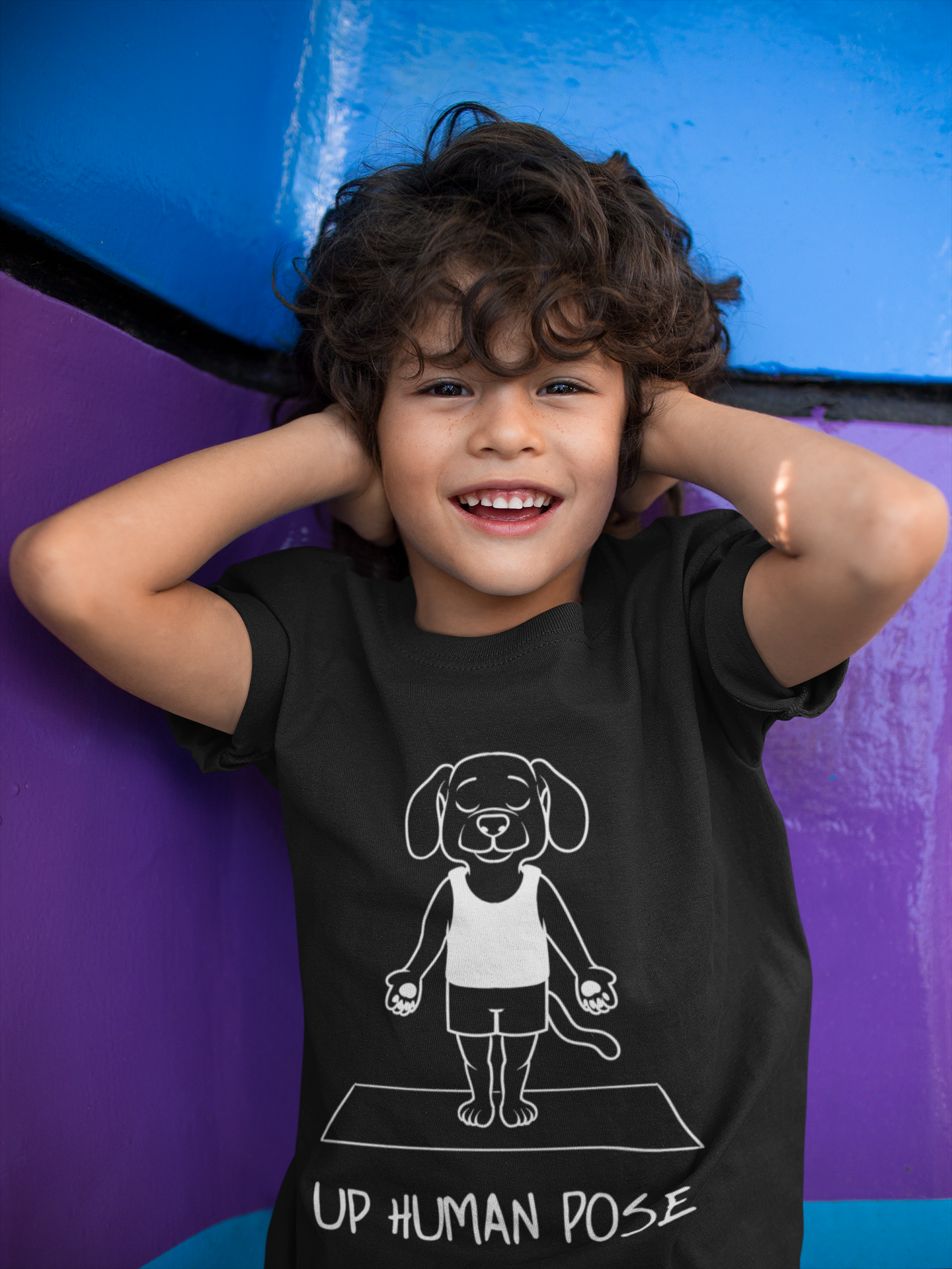 Cute Up Human Pose Design - Youth Yoga Dog Tee I Kids Yoga T-Shirt I Gift for Pet Lovers I Fun Animal Tee I Kids Activewear