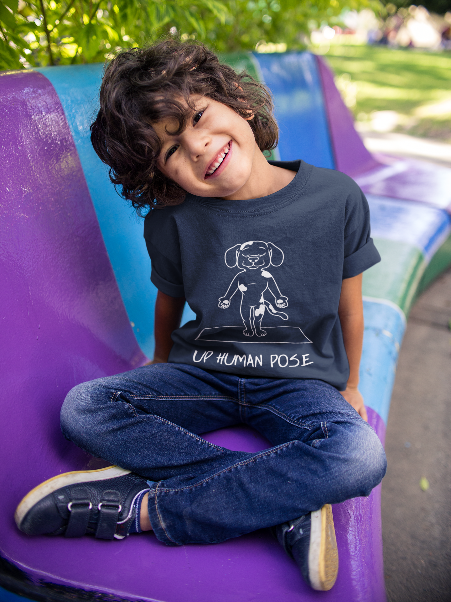 Cute Up Human Pose Design - Youth Yoga Dog Tee I Kids Yoga T-Shirt I Gift for Pet Lovers I Fun Animal Tee I Kids Activewear