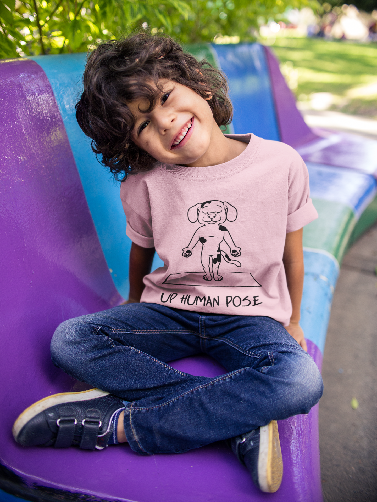 Cute Up Human Pose Design - Youth Yoga Dog Tee I Kids Yoga T-Shirt I Gift for Pet Lovers I Fun Animal Tee I Kids Activewear